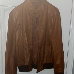 Brown Bomber Jacket with Prominent Collar